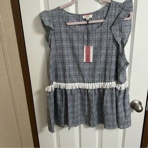 NWT Andree blue stripe ruffle blouse sz 1X